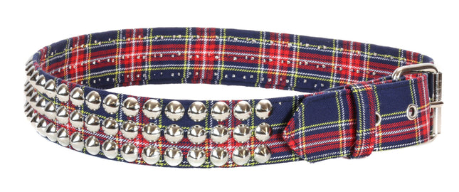 BT443PD-BLU PLAID CONE STUDDED BELT