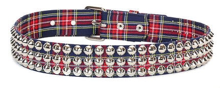 BT443PD-BLU PLAID CONE STUDDED BELT