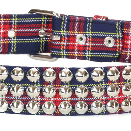 BT443PD-BLU PLAID CONE STUDDED BELT