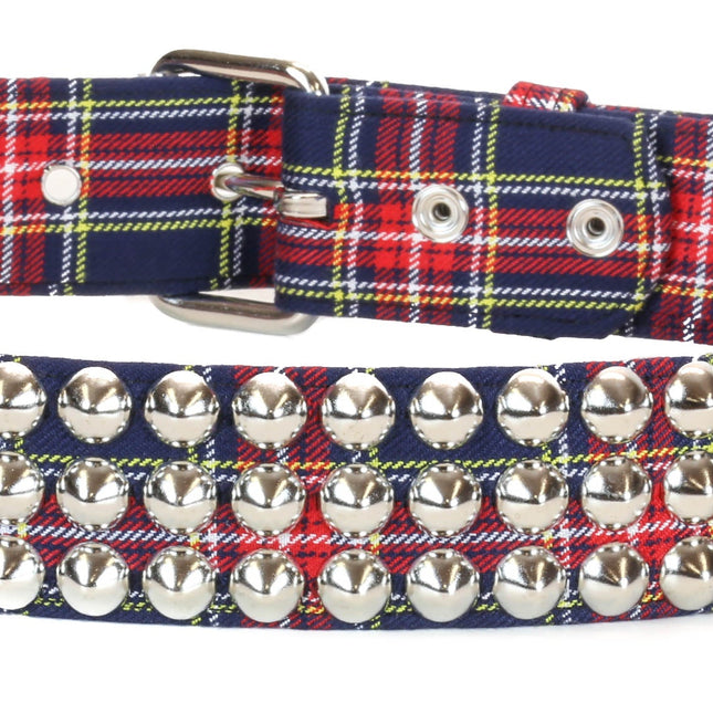 BT443PD-BLU PLAID CONE STUDDED BELT
