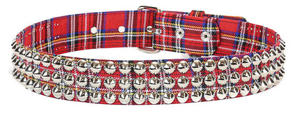 BT443PD-RED PLAID CONE STUDDED BELT