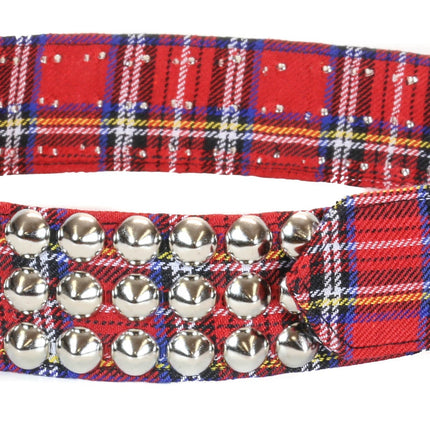 BT443PD-RED PLAID CONE STUDDED BELT