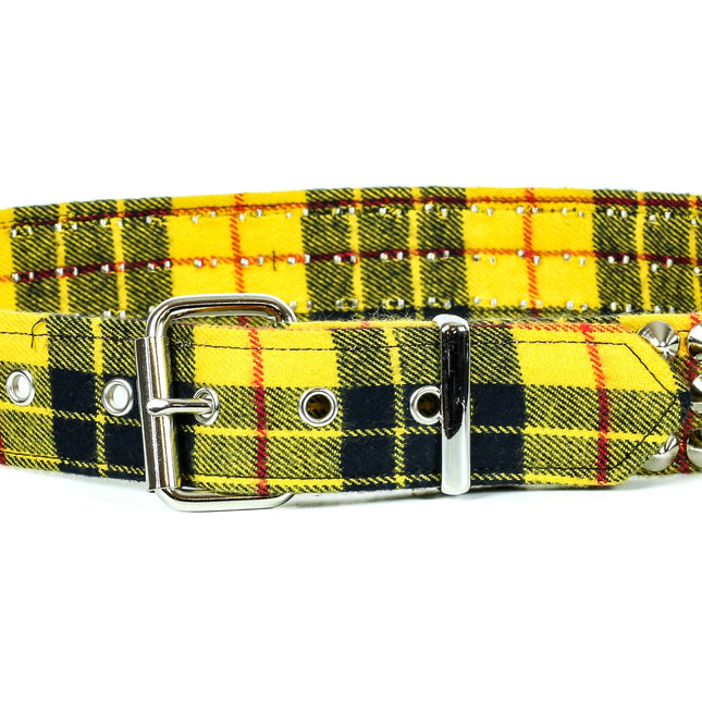 BT443PD-YEL PLAID CONE STUDDED BELT