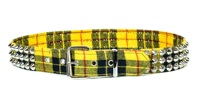 BT443PD-YEL PLAID CONE STUDDED BELT