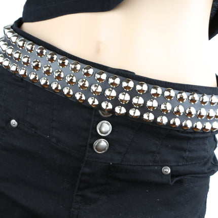 BT443 3 ROW 1/2" CONICAL STUDDED GENUINE LEATHER BELT