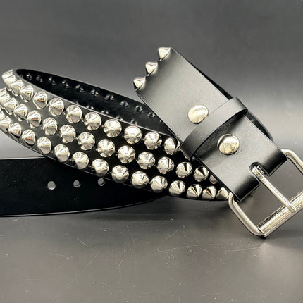 BT443 3 ROW 1/2" CONICAL STUDDED GENUINE LEATHER BELT