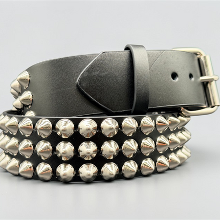 BT443 3 ROW 1/2" CONICAL STUDDED GENUINE LEATHER BELT
