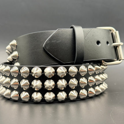 BT443 3 ROW 1/2" CONICAL STUDDED GENUINE LEATHER BELT