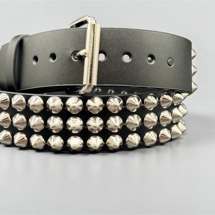 BT443 3 ROW 1/2" CONICAL STUDDED GENUINE LEATHER BELT
