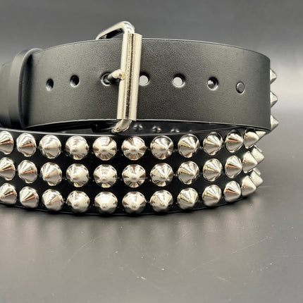 BT443 3 ROW 1/2" CONICAL STUDDED GENUINE LEATHER BELT