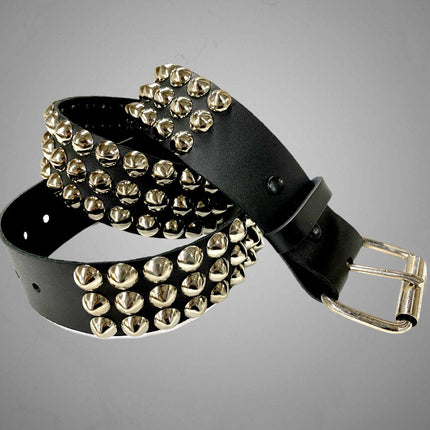 BT443 3 ROW 1/2" CONICAL STUDDED GENUINE LEATHER BELT
