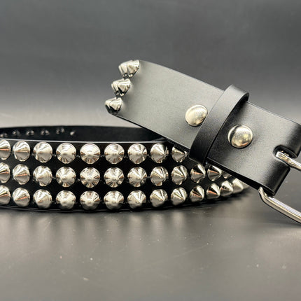 BT443 3 ROW 1/2" CONICAL STUDDED GENUINE LEATHER BELT