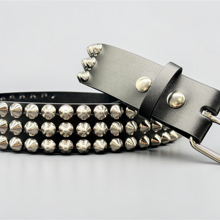 BT443 3 ROW 1/2" CONICAL STUDDED GENUINE LEATHER BELT