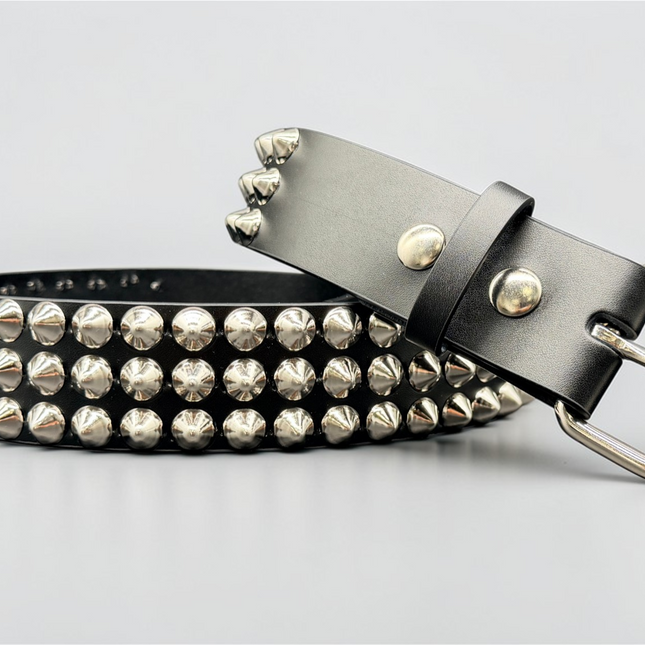 BT443 3 ROW 1/2" CONICAL STUDDED GENUINE LEATHER BELT