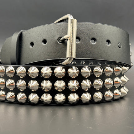 BT443 3 ROW 1/2" CONICAL STUDDED GENUINE LEATHER BELT