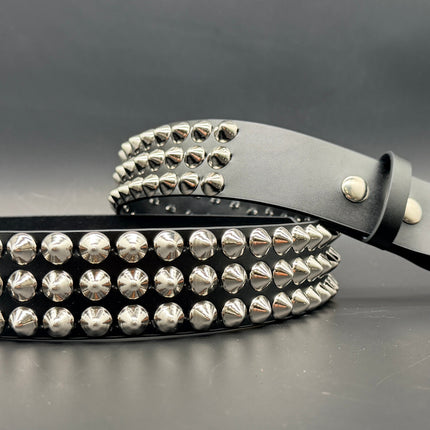 BT443 3 ROW 1/2" CONICAL STUDDED GENUINE LEATHER BELT