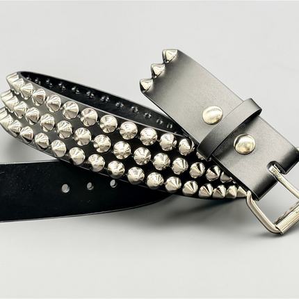 BT443 3 ROW 1/2" CONICAL STUDDED GENUINE LEATHER BELT