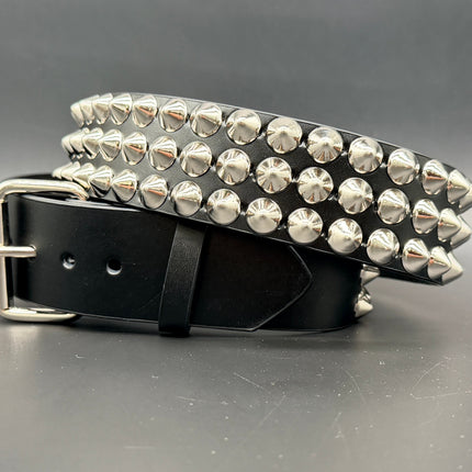 BT443 3 ROW 1/2" CONICAL STUDDED GENUINE LEATHER BELT