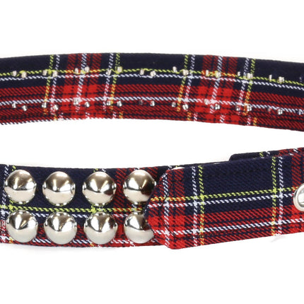 BT444PD-BLU PLAID CONE STUDDED BELT