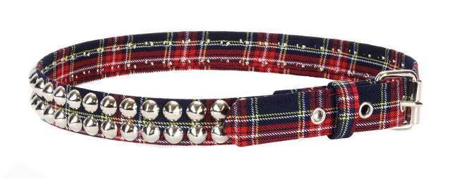 BT444PD-BLU PLAID CONE STUDDED BELT