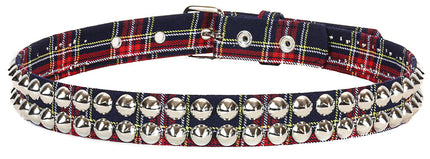 BT444PD-BLU PLAID CONE STUDDED BELT