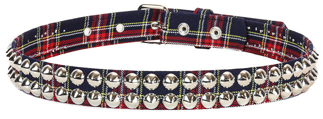 BT444PD-BLU PLAID CONE STUDDED BELT