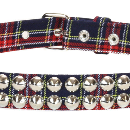 BT444PD-BLU PLAID CONE STUDDED BELT