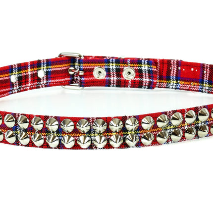 BT444PD-RED PLAID CONE STUDDED BELT