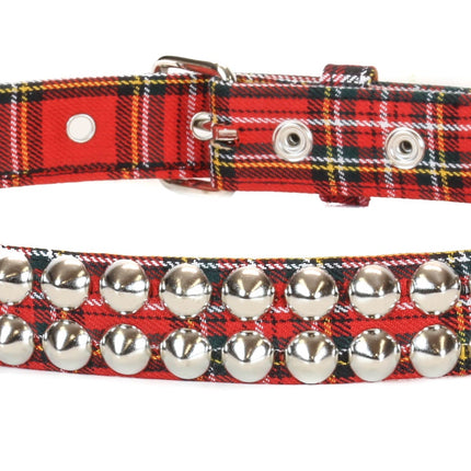BT444PD-RED PLAID CONE STUDDED BELT