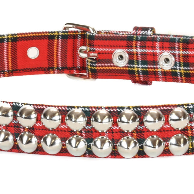 BT444PD-RED PLAID CONE STUDDED BELT
