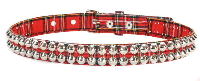BT444PD-RED PLAID CONE STUDDED BELT