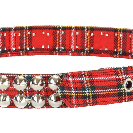 BT444PD-RED PLAID CONE STUDDED BELT
