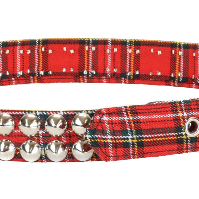 BT444PD-RED PLAID CONE STUDDED BELT