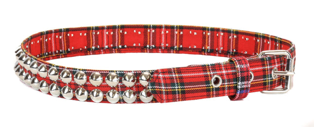 BT444PD-RED PLAID CONE STUDDED BELT