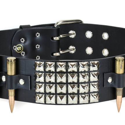 BT449BRS BRASS .308 BULLET & 4 ROW PYRAMID STUDDED BELT