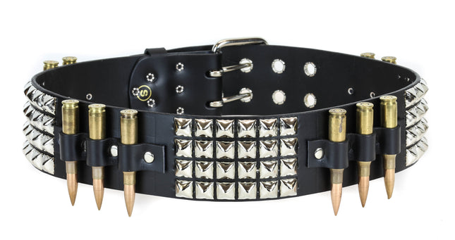 BT449BRS BRASS .308 BULLET & 4 ROW PYRAMID STUDDED BELT