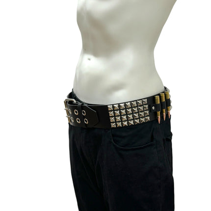 BT449BRS BRASS .308 BULLET & 4 ROW PYRAMID STUDDED BELT