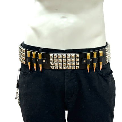 BT449BRS BRASS .308 BULLET & 4 ROW PYRAMID STUDDED BELT