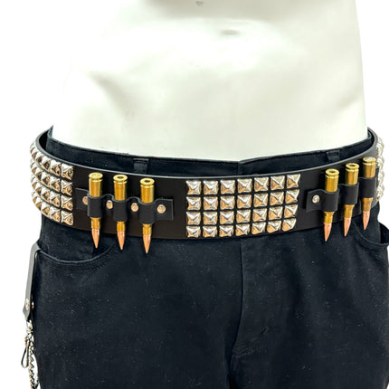 BT449BRS BRASS .308 BULLET & 4 ROW PYRAMID STUDDED BELT
