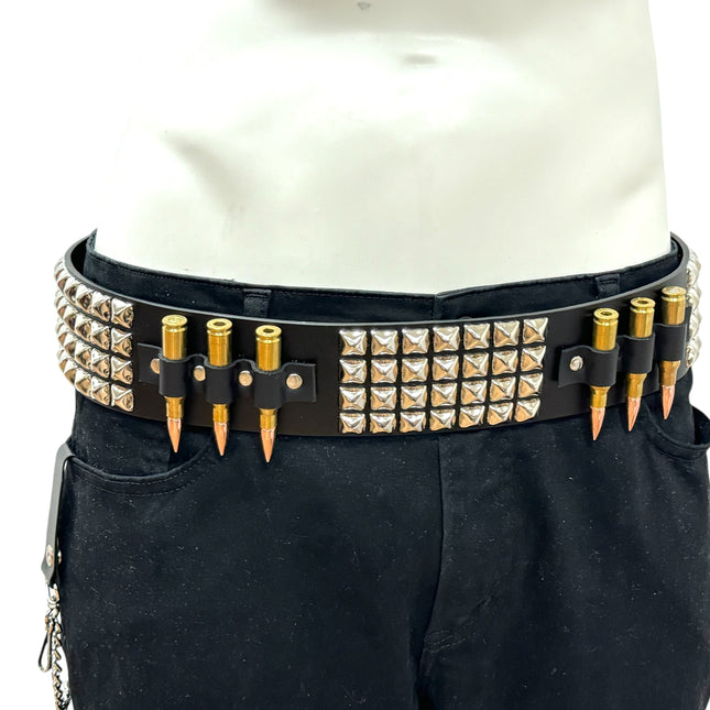 BT449BRS BRASS .308 BULLET & 4 ROW PYRAMID STUDDED BELT