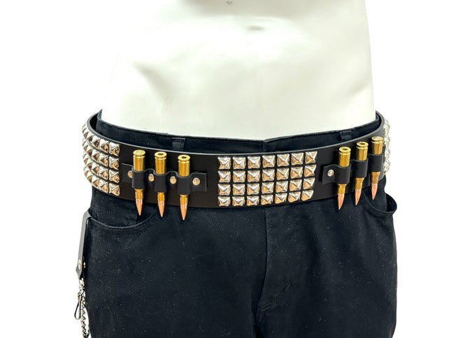 BT449BRS BRASS .308 BULLET & 4 ROW PYRAMID STUDDED BELT