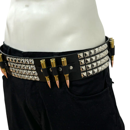 BT449BRS BRASS .308 BULLET & 4 ROW PYRAMID STUDDED BELT