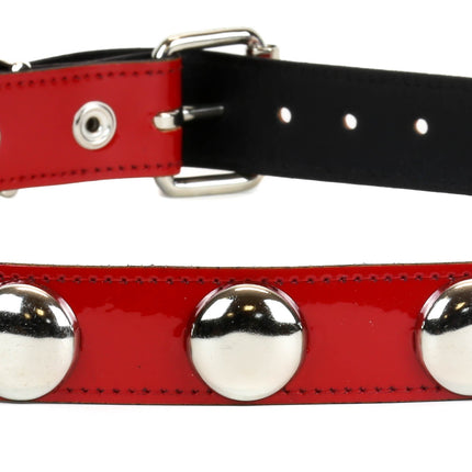 BT450P-RED DOME STUD PATENT LEATHER BELT