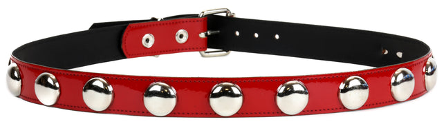 BT450P-RED DOME STUD PATENT LEATHER BELT