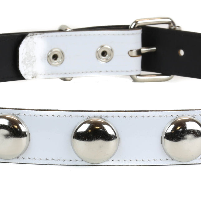 BT450P-WHT DOME STUD WHITE PATENT LEATHER BELT