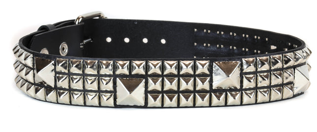 BT452 THREE  ROW STUDDED BELT WITH 1/2" & 1" PYRAMID STUD