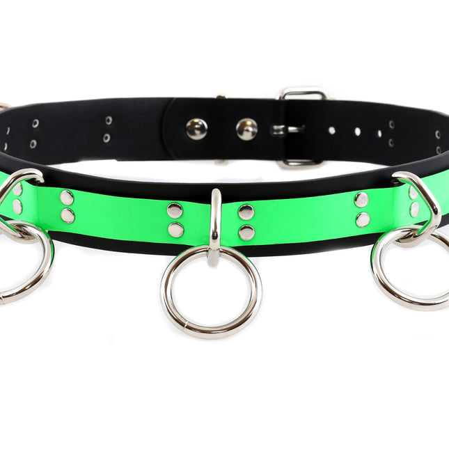 BT470GRN GREEN BONDAGE BELT DEE RINGS AND LOOPS