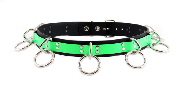 BT470GRN GREEN BONDAGE BELT DEE RINGS AND LOOPS
