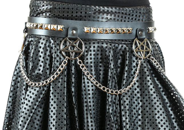 BT478 PYRAMID STUDDED PENTAGRAM CHAIN BELT