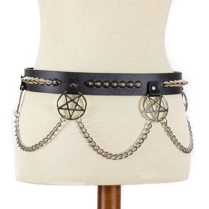 BT480 PENTAGRAM CHAIN CONEHEAD STUDDED BELT